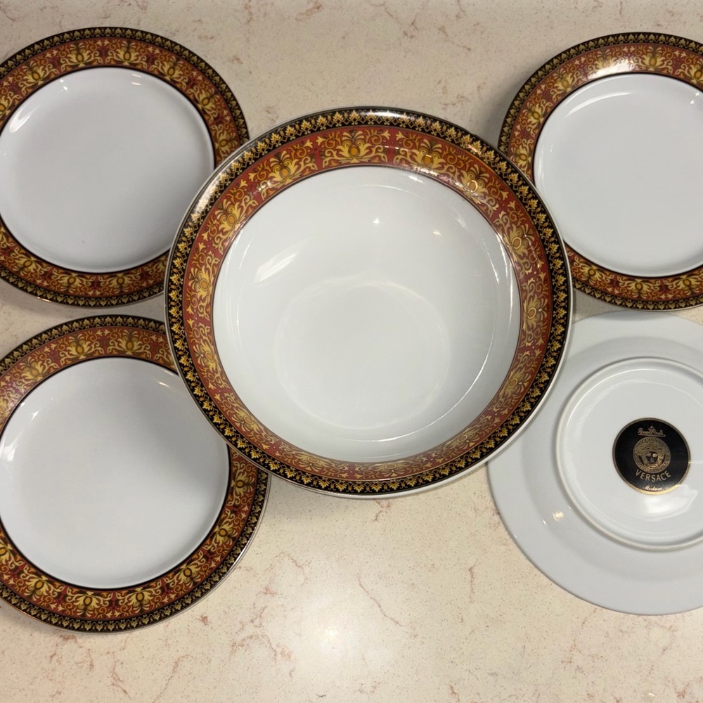 Versace White and Gold Dinnerware with Black Accents
